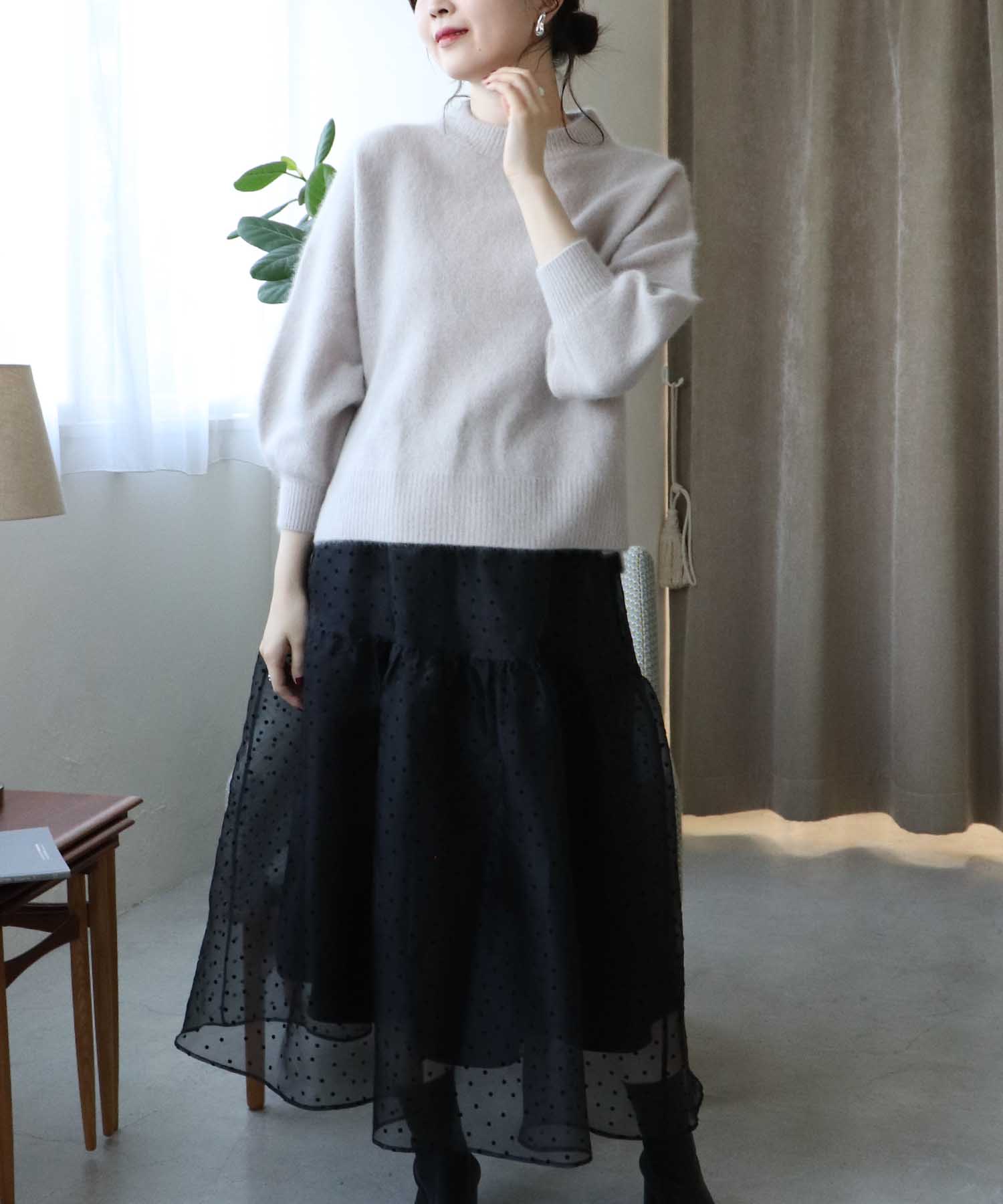 ラクーン ボリュームスリーブモックネックニット